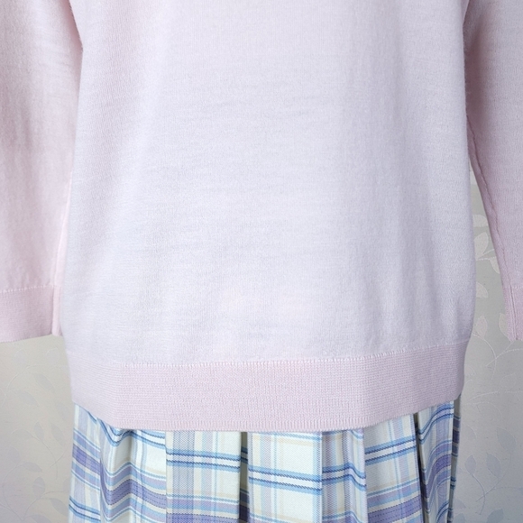 Talbots Coquette Twee Knit Top Retro Collar Merino Wool Sweater Pastel Pink L - Picture 12 of 14